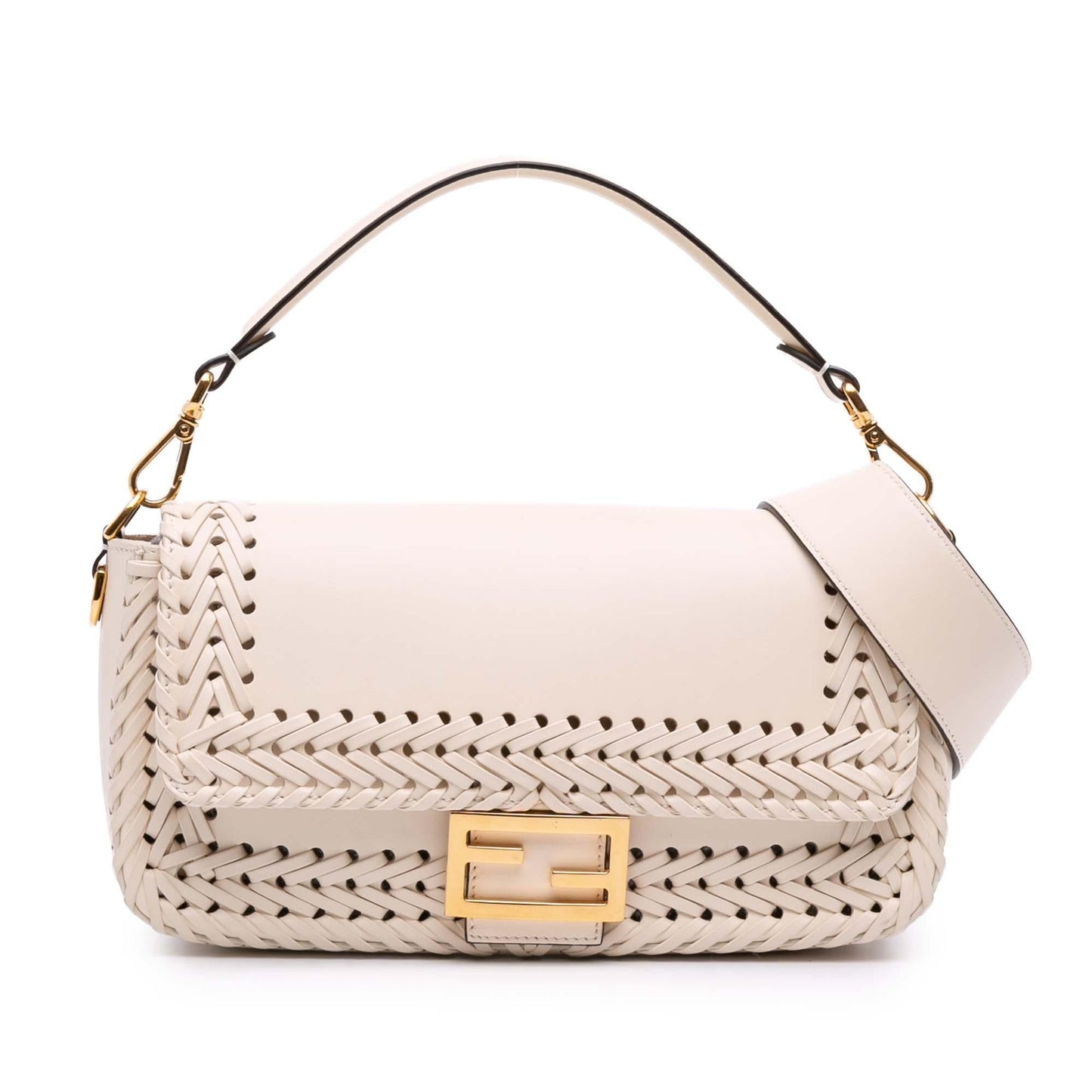 Fendi Calfskin King Ceylon Baguette Satchel Vitello Woven Satchel Bag