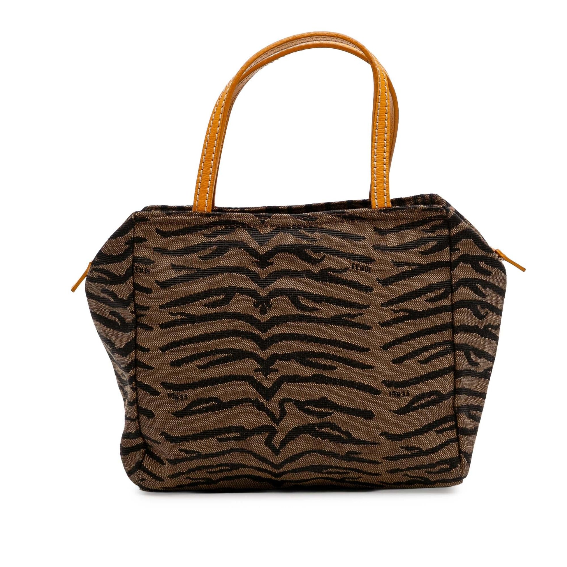 Fendi Zebra Print Handbag Canvas Satchel Bag Print Canvas Handbag