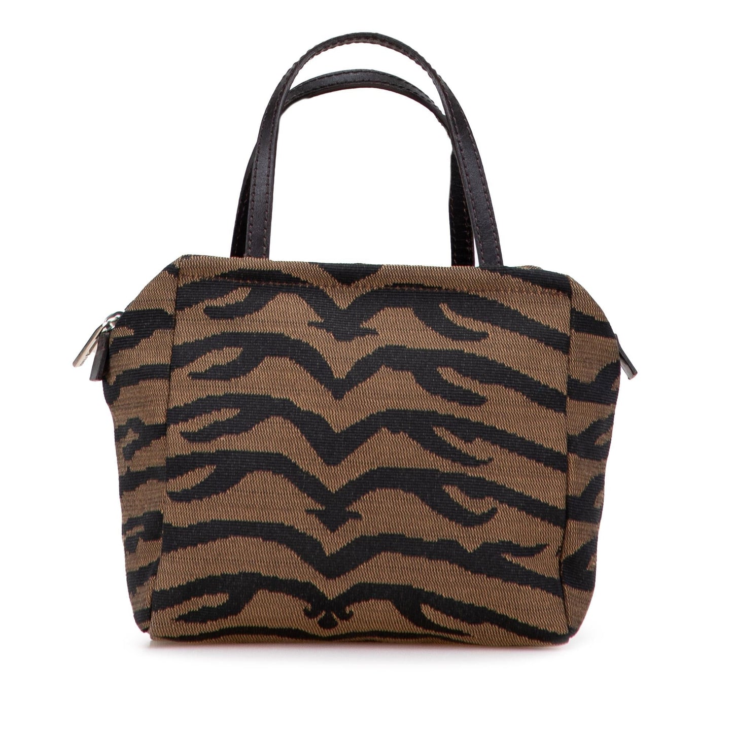 Fendi Zebra Print Handbag Canvas Satchel Bag