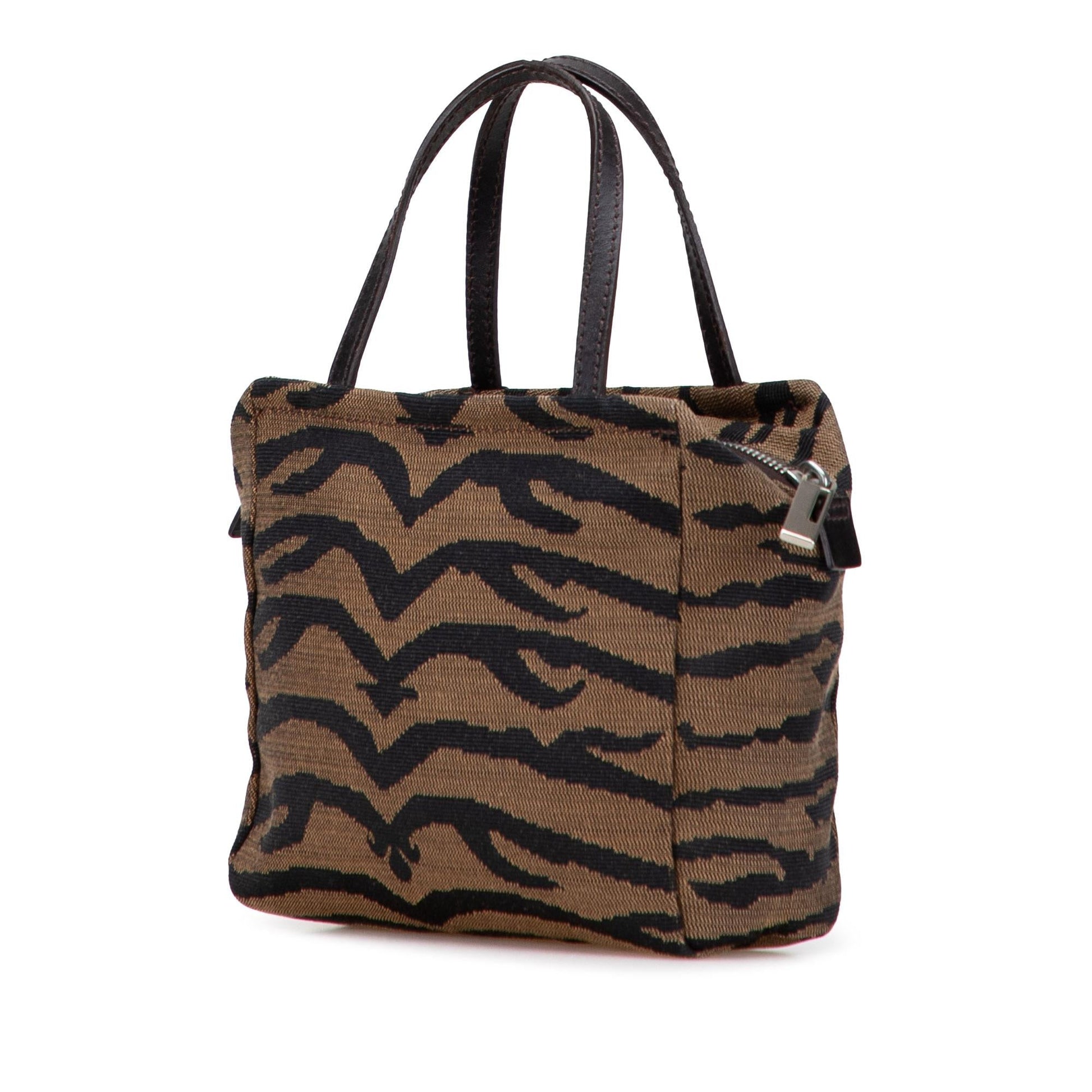 Fendi Zebra Print Handbag Canvas Satchel Bag