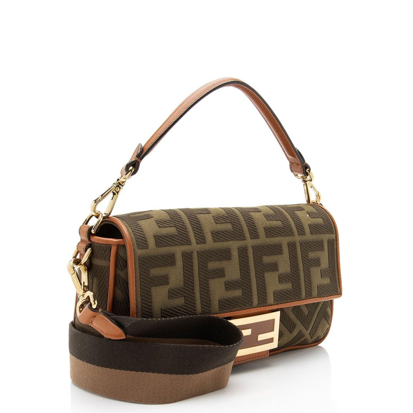 Fendi Zucca Calfskin Baguette Shoulder Bag