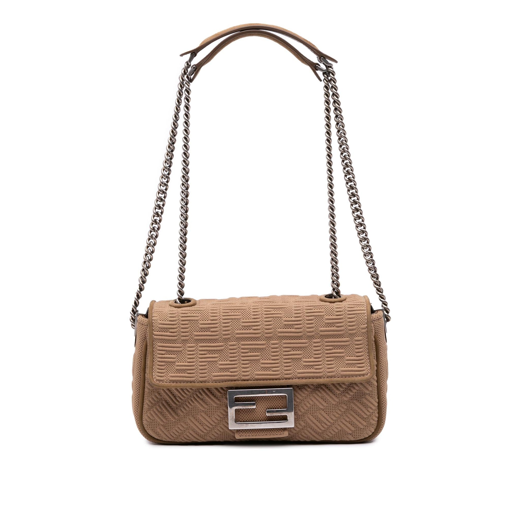 Fendi Zucca Midi Baguette Satchel Bag Canvas Chain