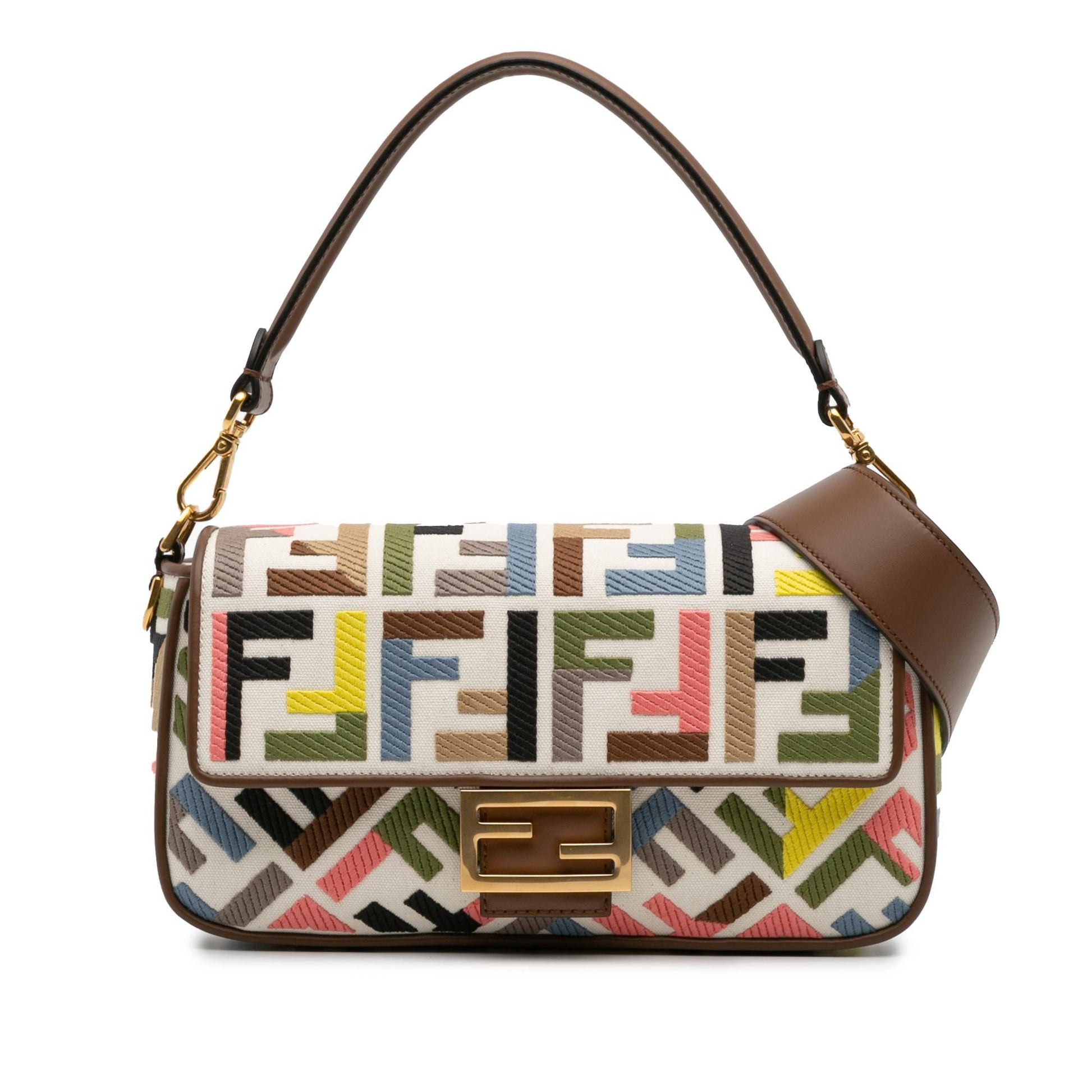 Fendi Zucca Baguette Satchel Canvas Embroidered Satchel Bag Embroidered Baguette Satchel