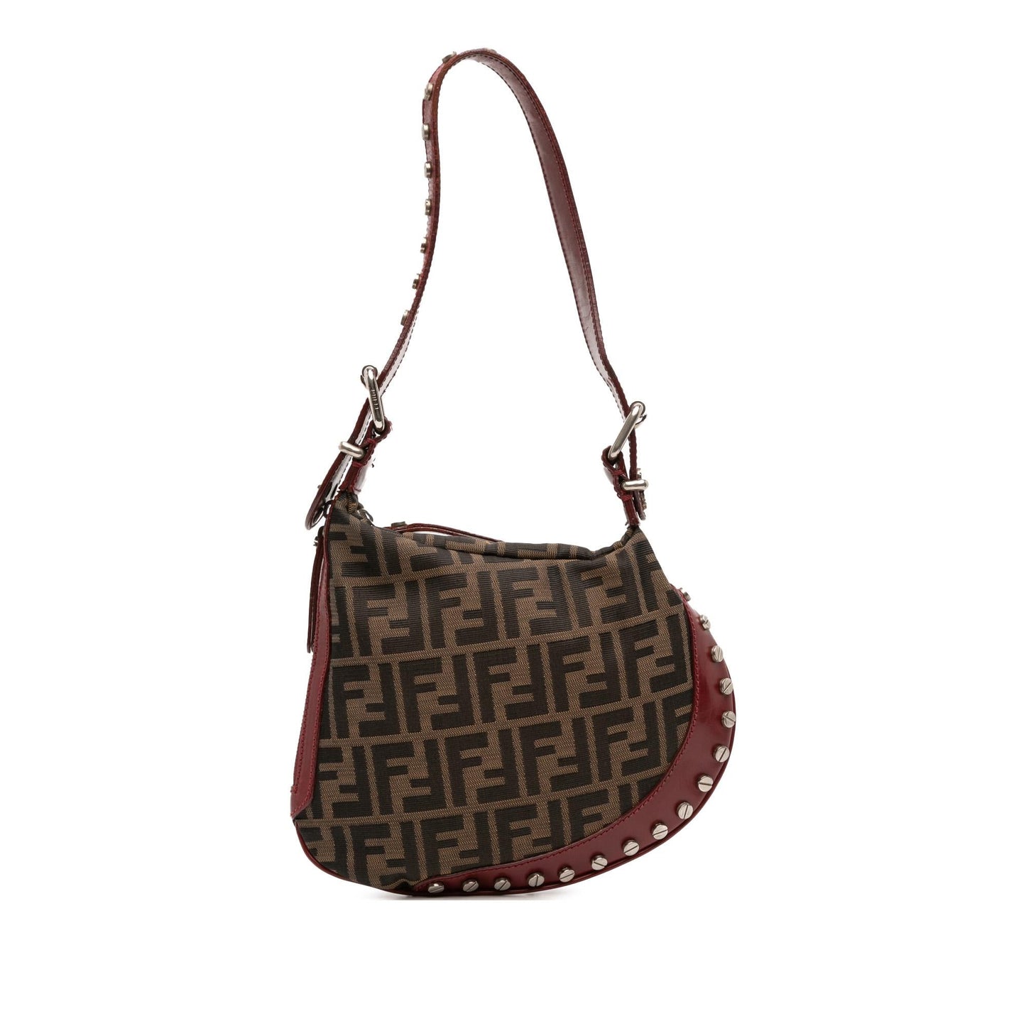 Fendi Zucca Studded Oyster Hobo Canvas Shoulder Bag