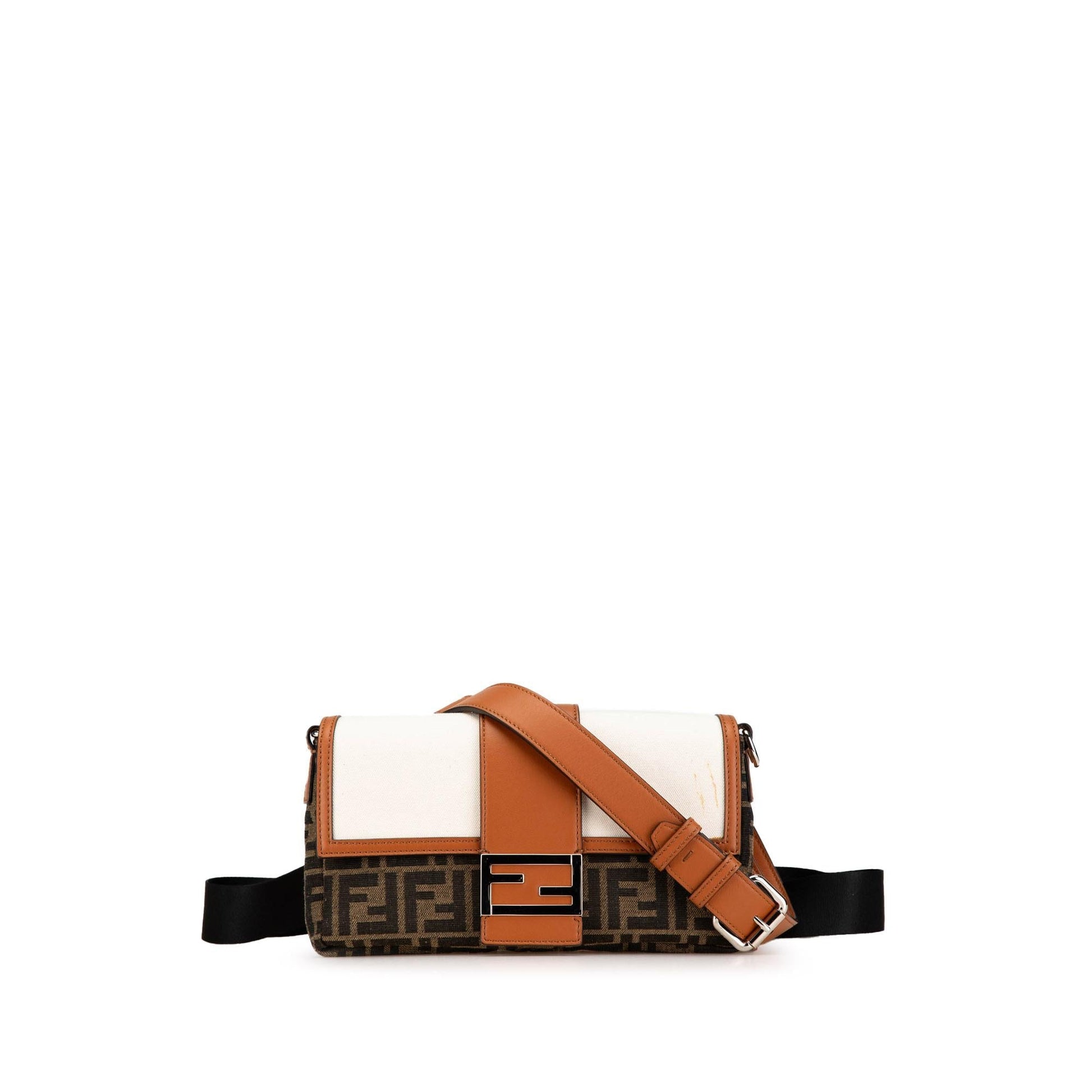 Fendi Zucca And Convertible Baguette Satchel Bag Leather Canvas Leather Convertible Baguette