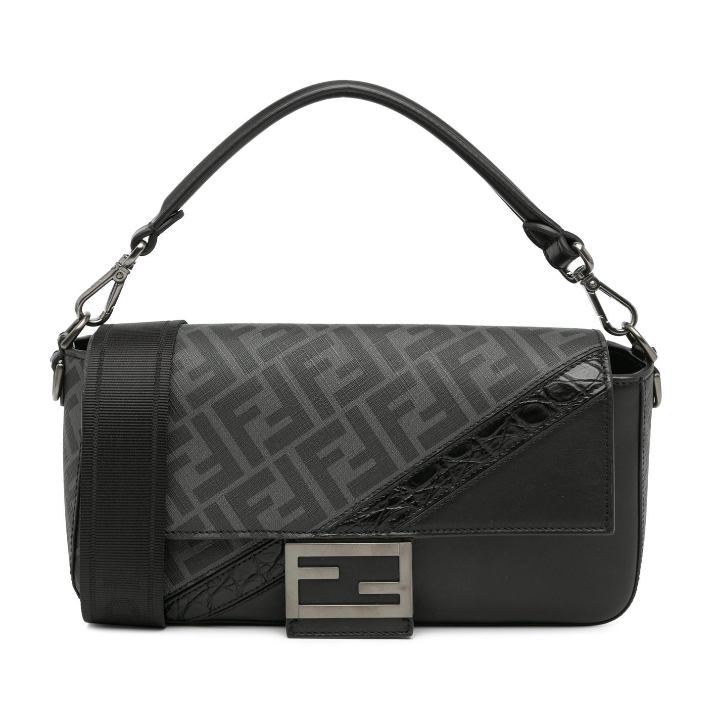 Fendi Zucca Coated And Calfskin Baguette Satchel Canvas Satchel Bag