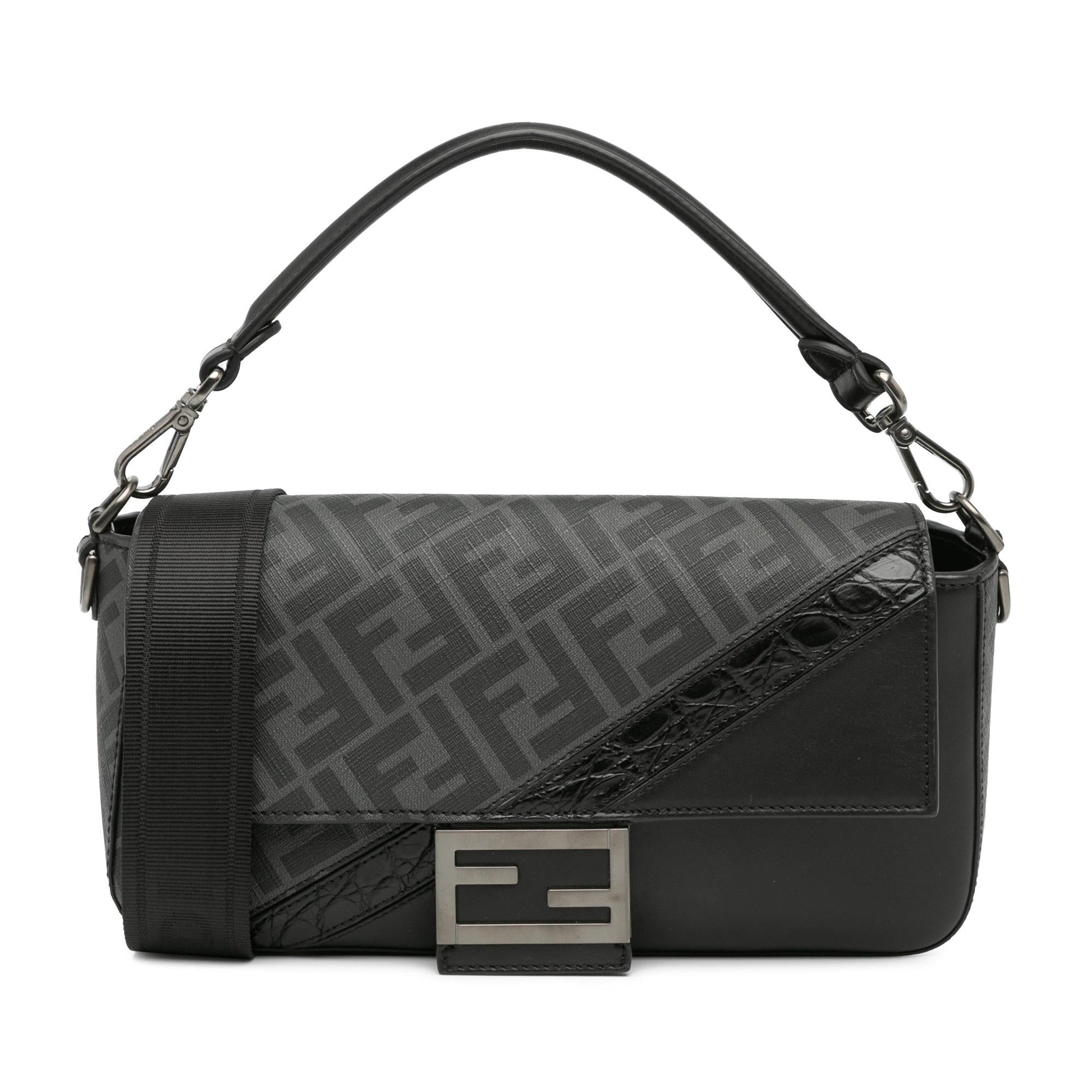 Fendi Zucca Coated And Calfskin Baguette Satchel Canvas Satchel Bag