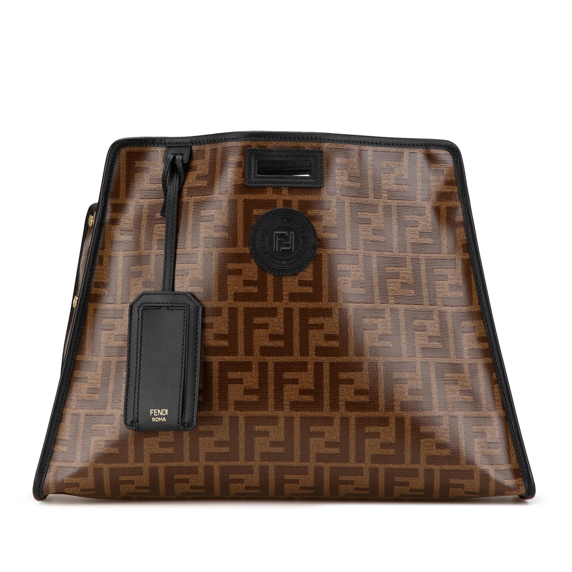 Fendi Zucca Coated Peekaboo Defender Handbag Canvas Satchel Bag