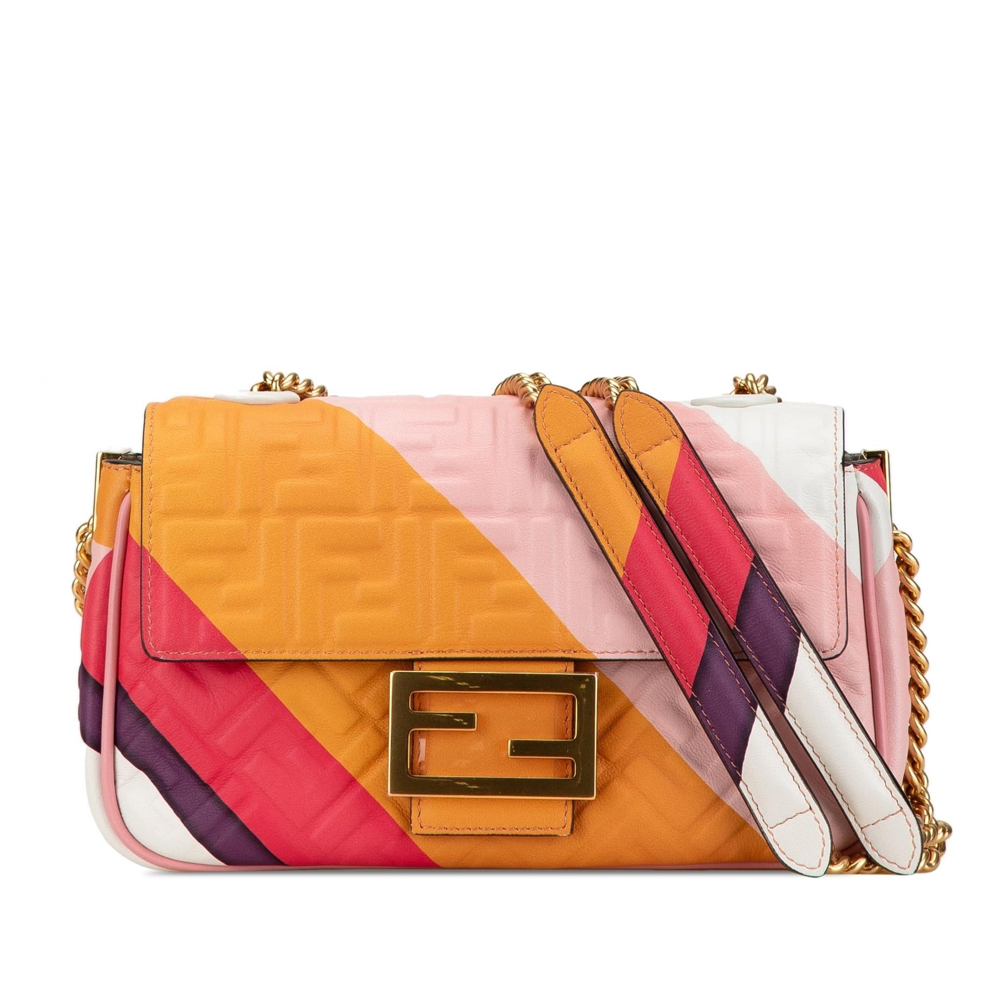 Fendi Zucca Midi Baguette Shoulder Bag Chain Embossed Baguette Shg 8Z8N9N
