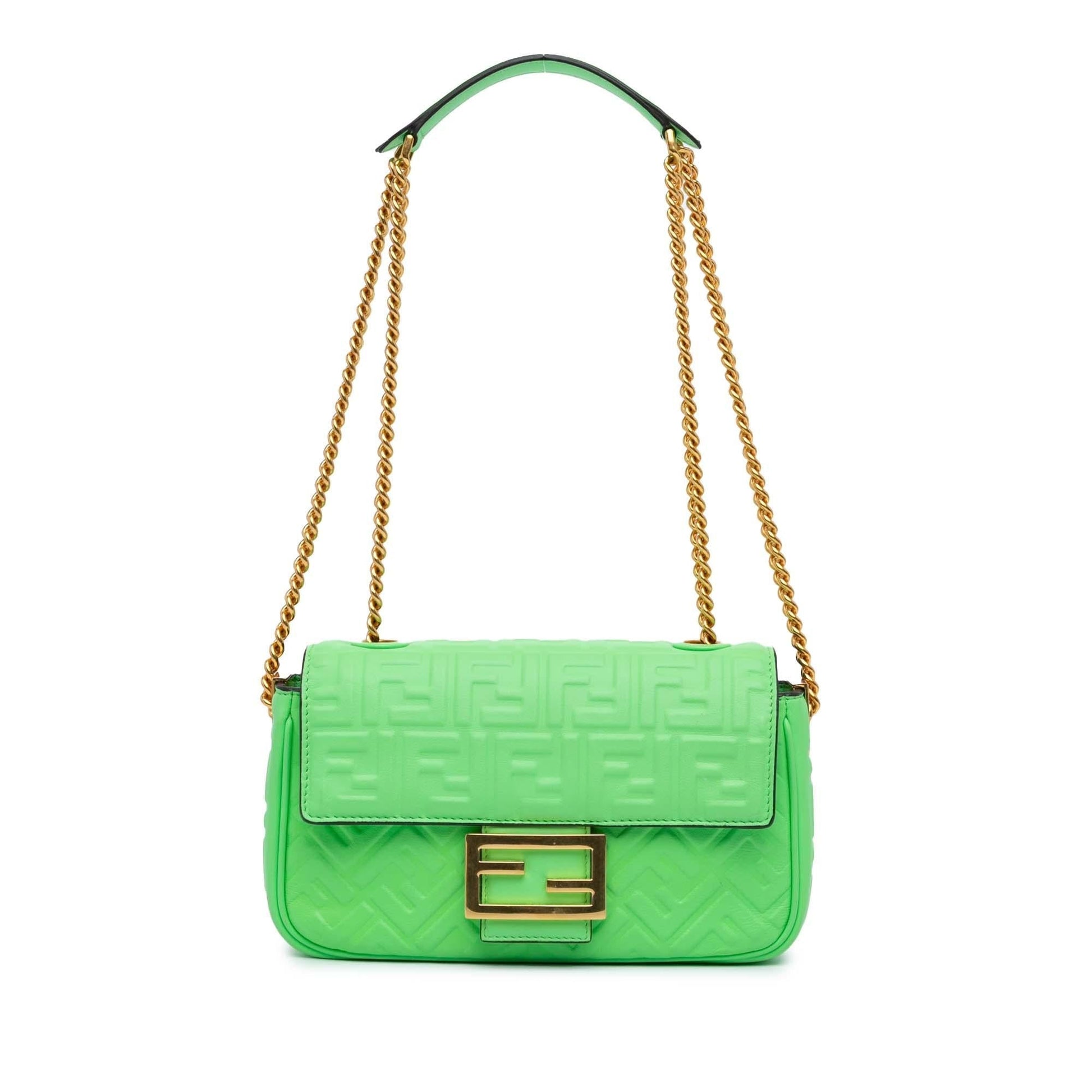 Fendi Zucca Midi Baguette Shoulder Bag Chain Embossed Baguette Shg Kb1Mmj