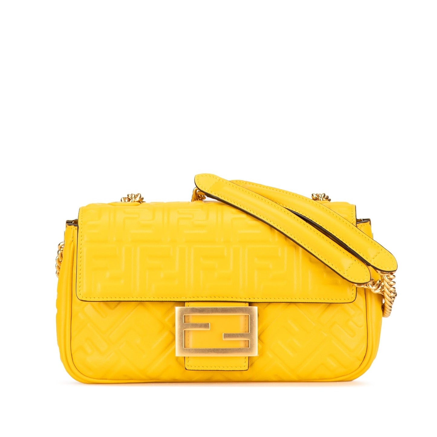 Fendi Zucca Midi Baguette Shoulder Bag Chain Embossed Baguette Shg Kprprx