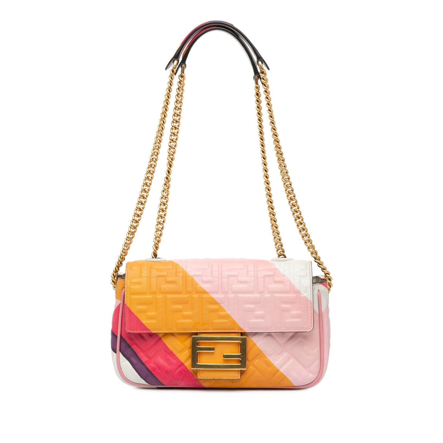 Fendi Zucca Midi Baguette Shoulder Bag Chain Embossed