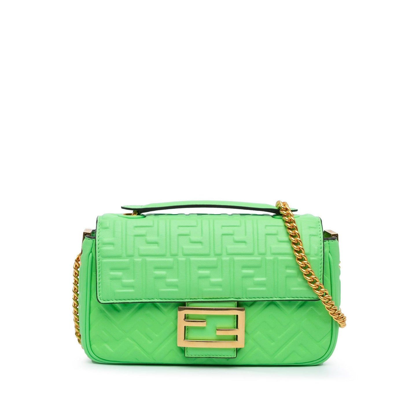Fendi Zucca Midi Baguette Shg Zules4 Shoulder Bag Leather Chain Embossed