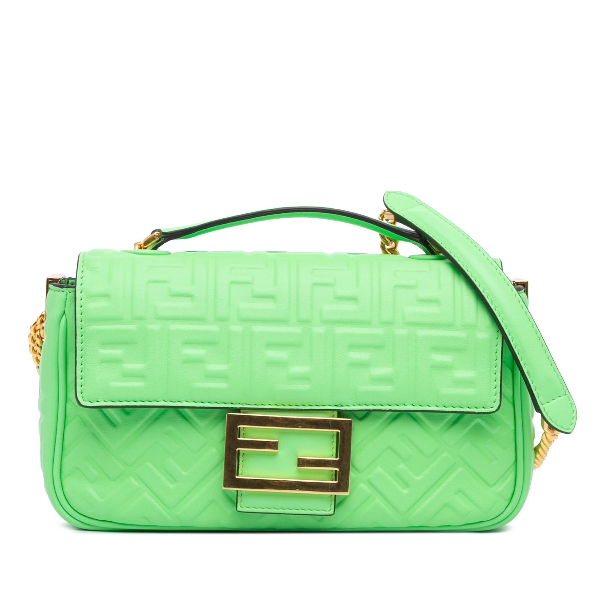 Fendi Zucca Midi Baguette Shg Z06X4R Shoulder Bag Leather Chain Embossed