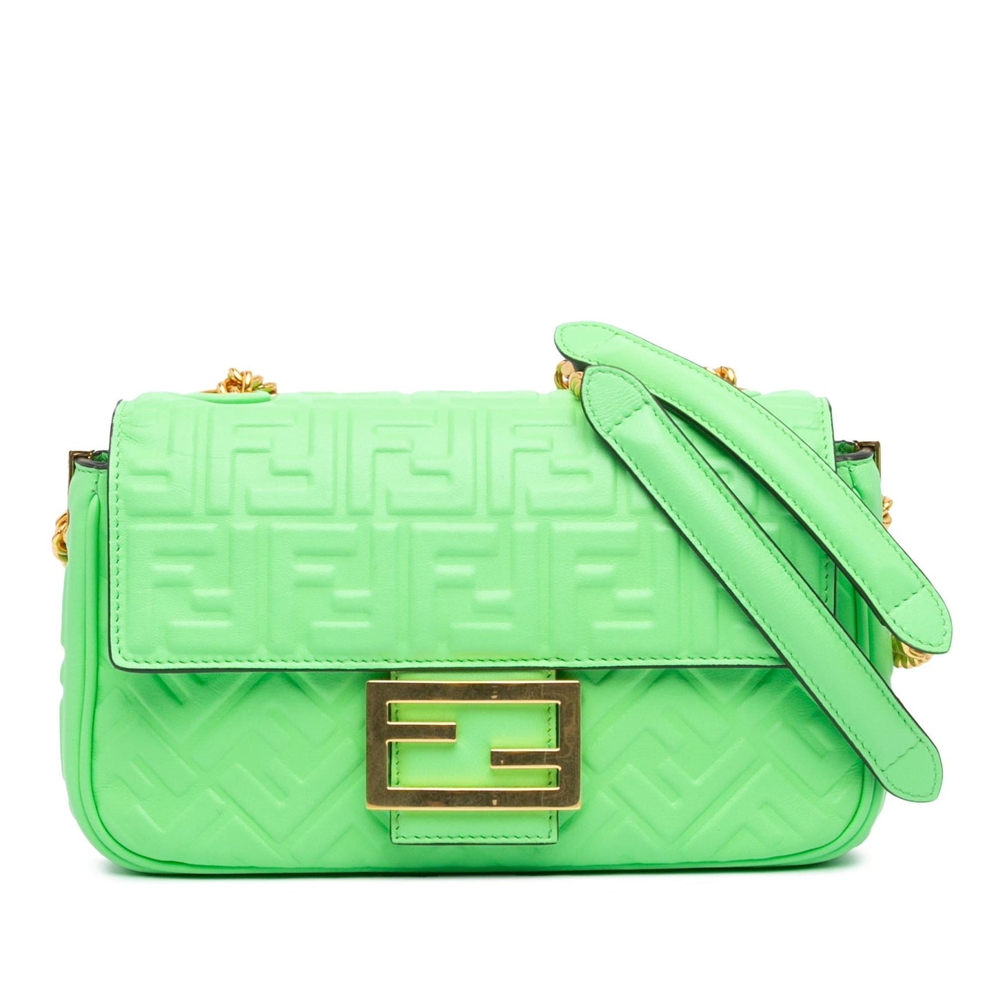 Fendi Zucca Midi Baguette Shoulder Bag Leather Chain Embossed Baguette Shg Dppjua