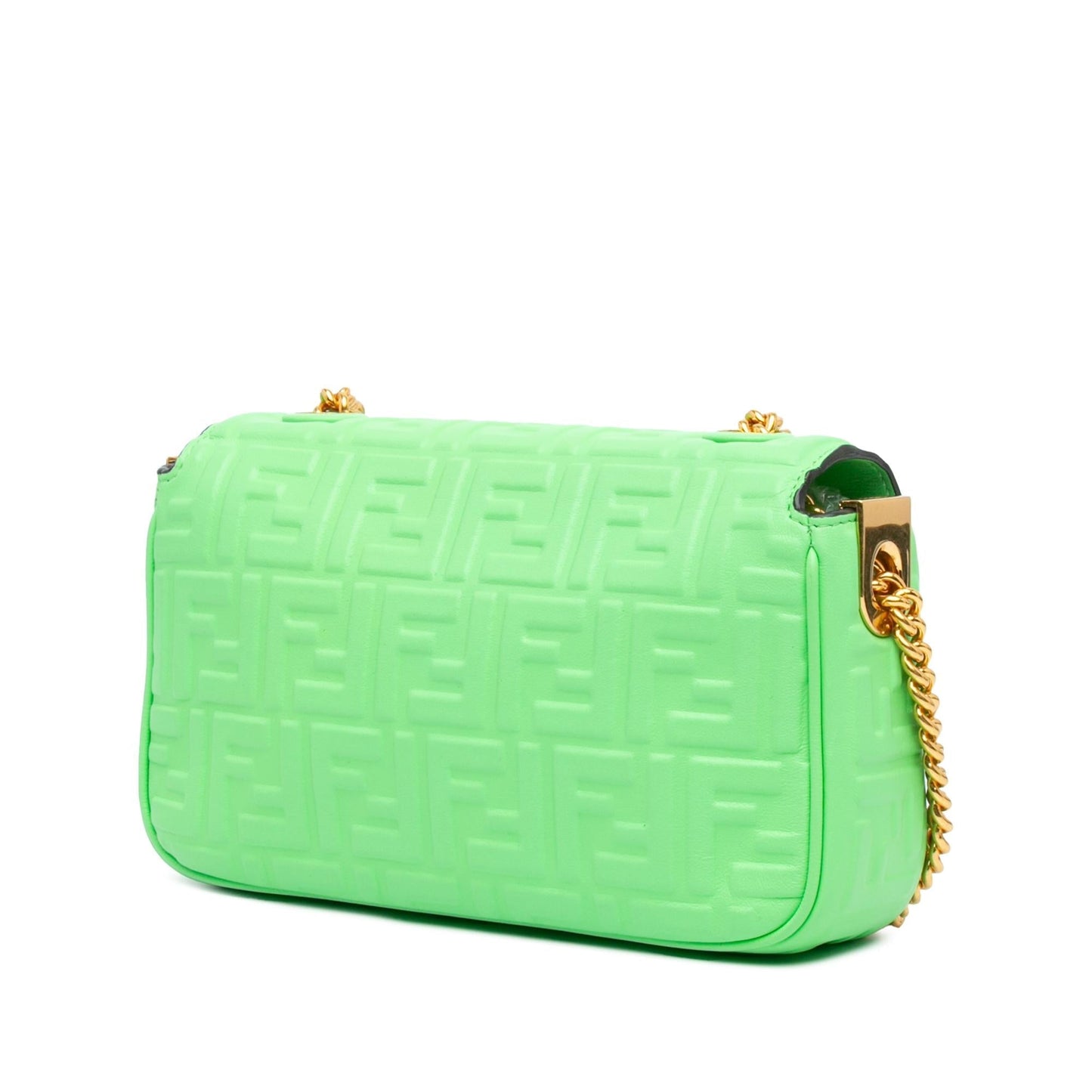Fendi Zucca Midi Baguette Shoulder Bag Leather Chain Embossed Baguette Shg Dppjua