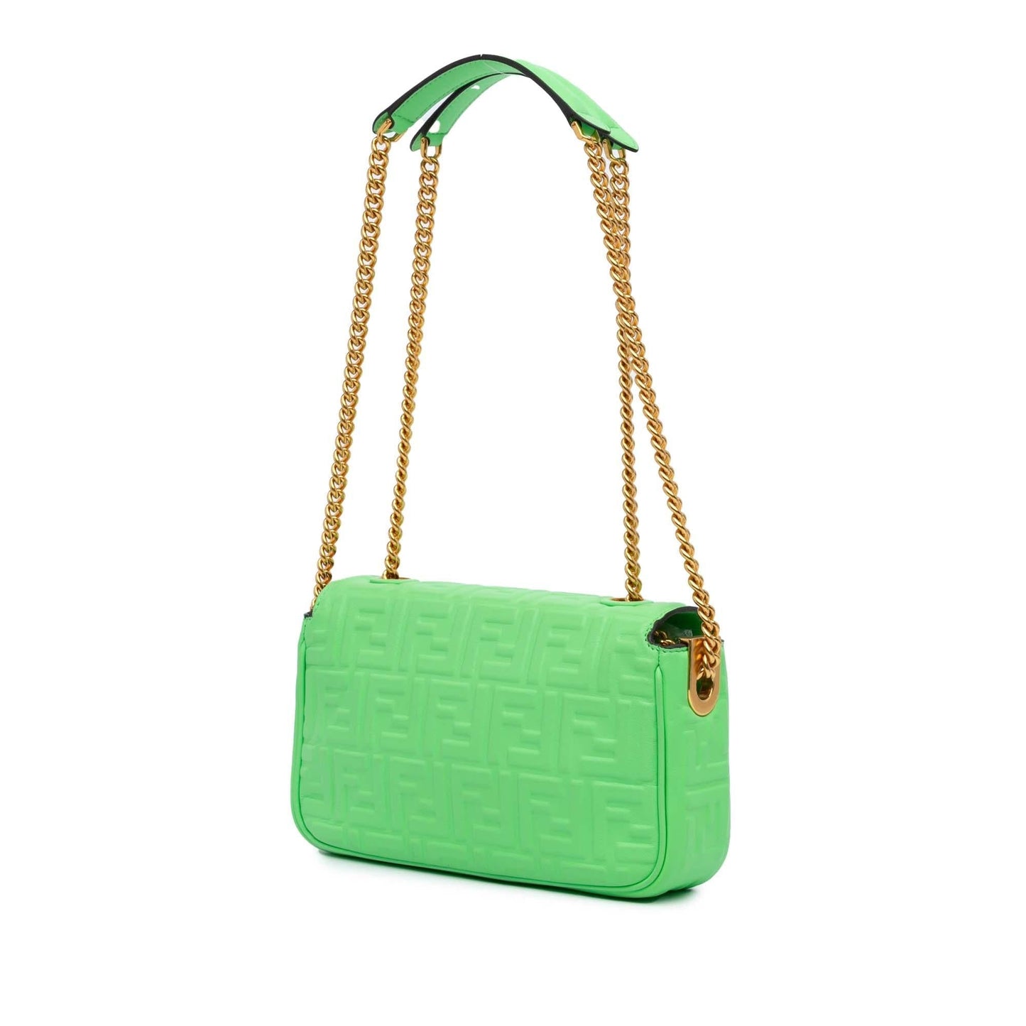 Fendi Zucca Midi Baguette Shoulder Bag Leather Chain Embossed Chain Midi Baguette