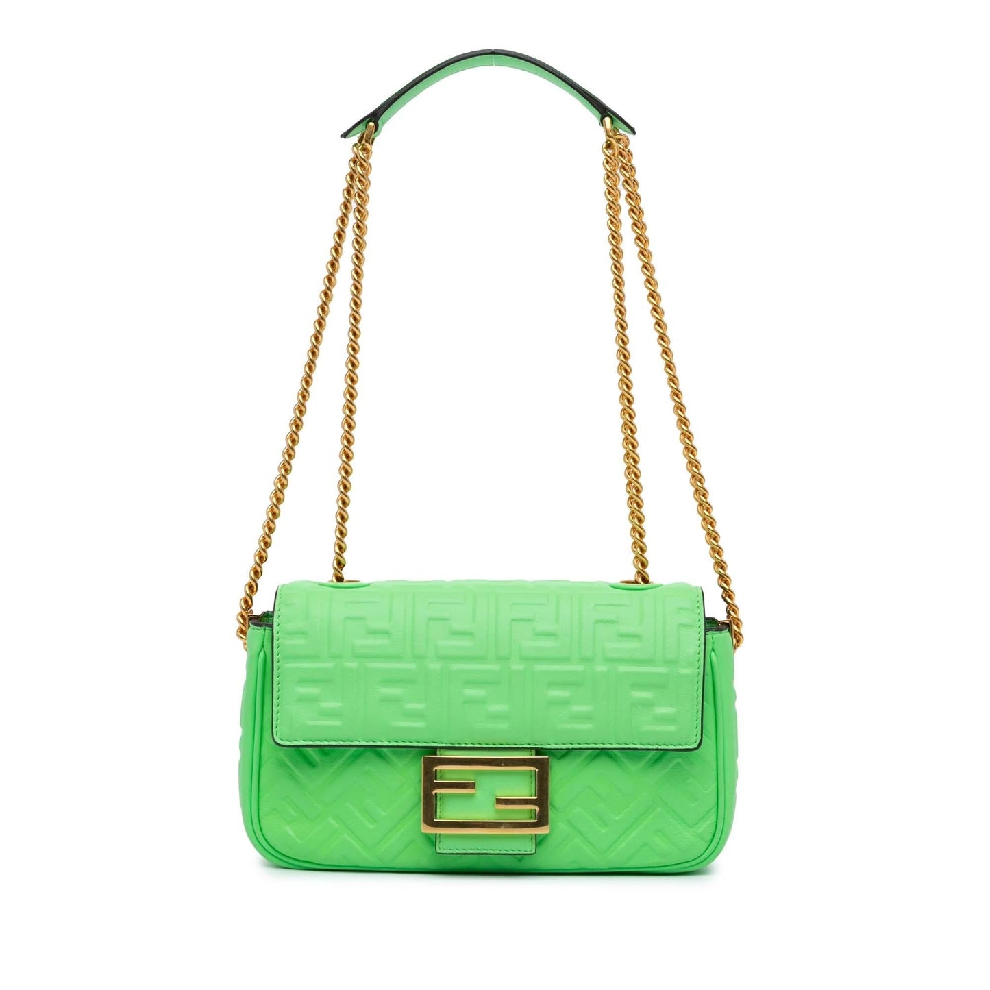Fendi Zucca Midi Baguette Shoulder Bag Leather Chain Embossed Midi Baguette 3
