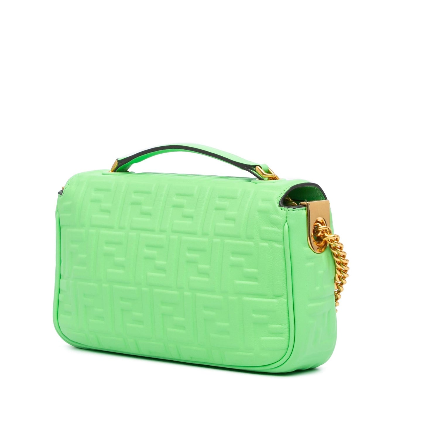 Fendi Zucca Midi Baguette Shoulder Bag Leather Chain Embossed