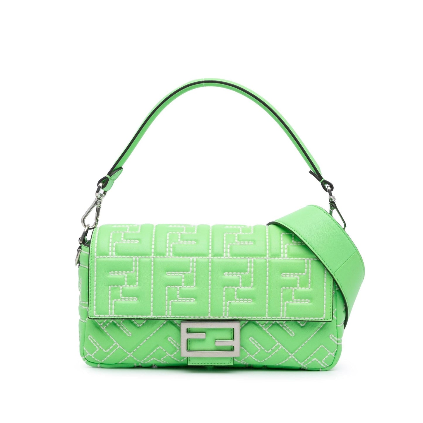 Fendi Zucca Stitched Baguette Satchel Leather Embossed Satchel Bag Leather Baguette Satchel