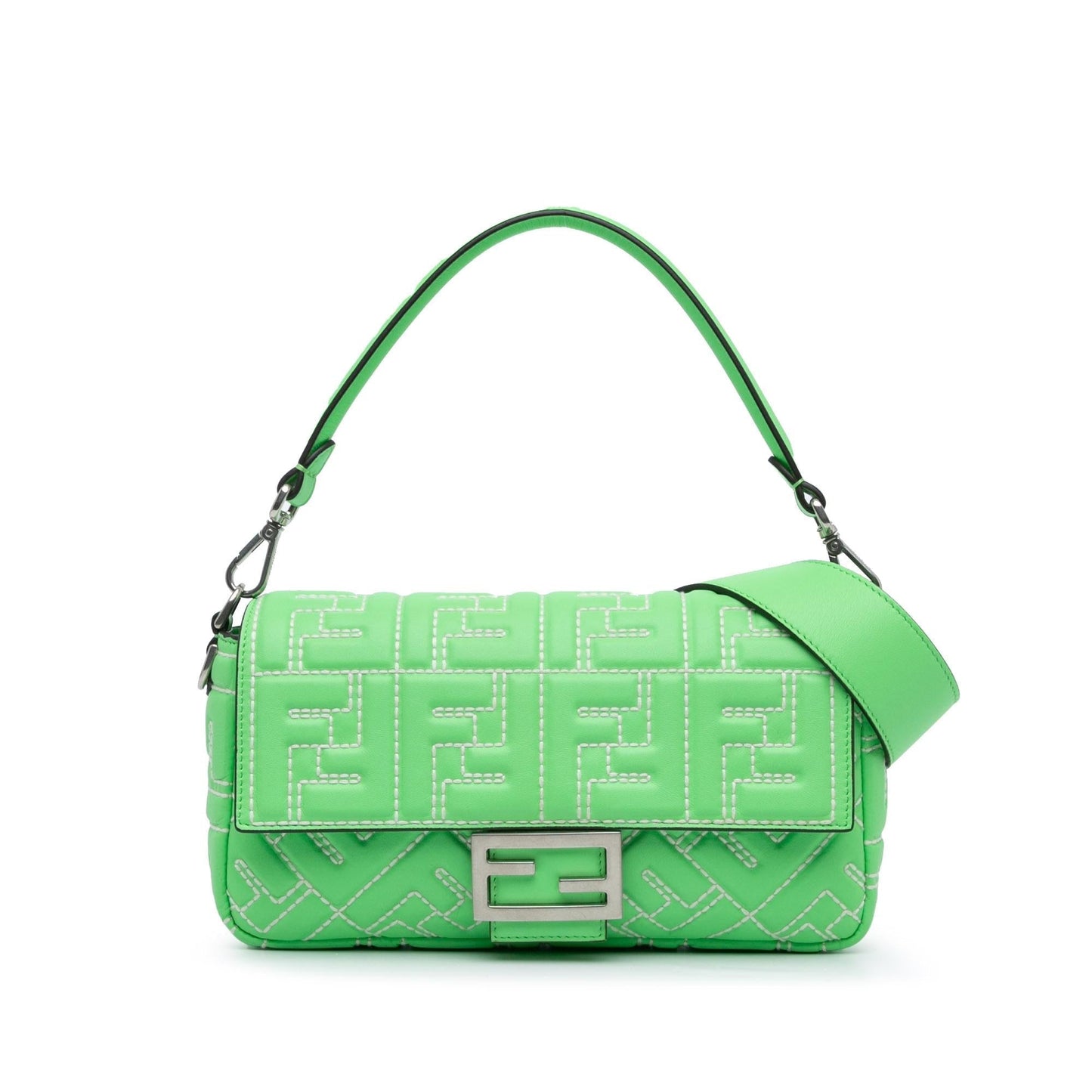 Fendi Zucca Stitched Baguette Satchel Leather Embossed Satchel Bag Baguette Satchel 1