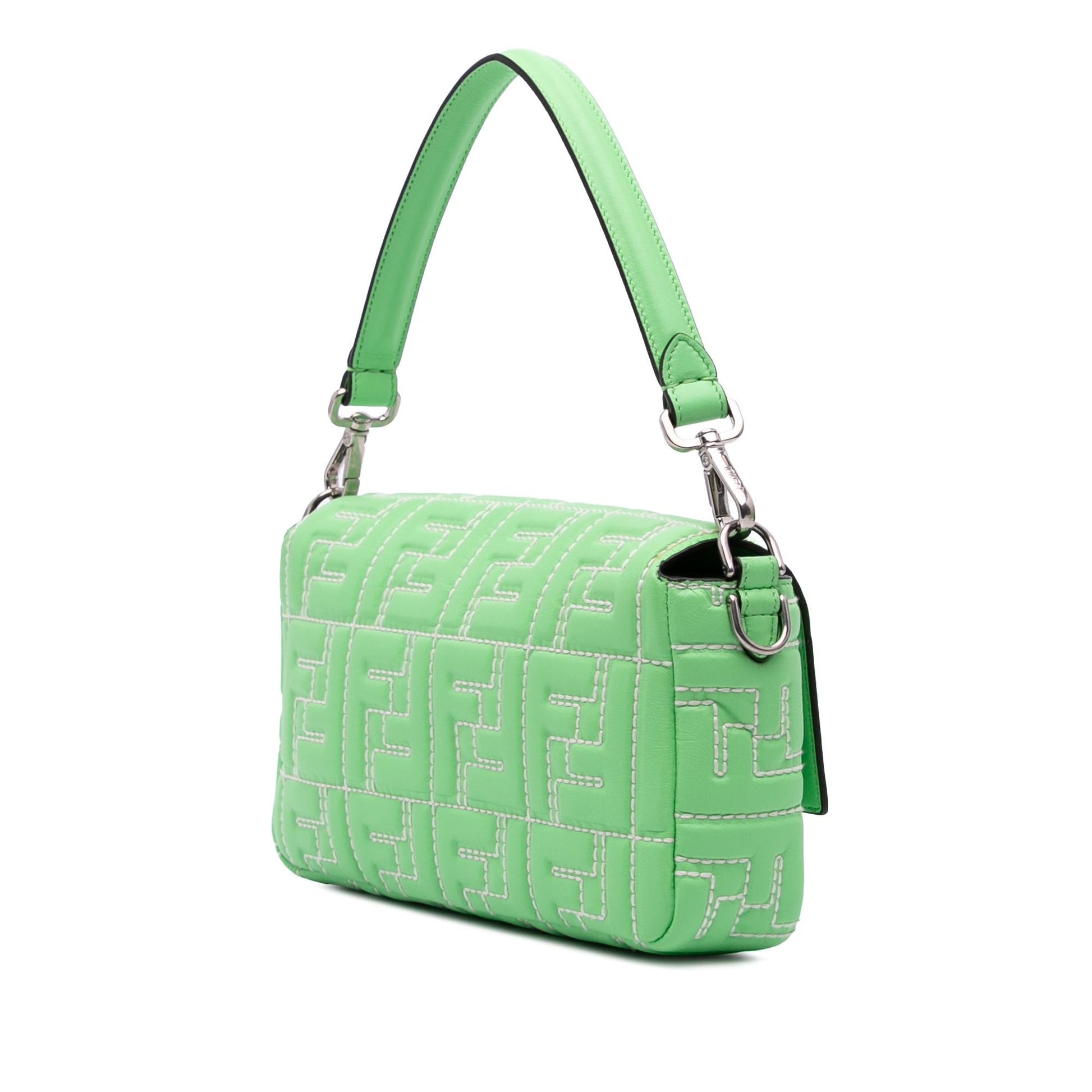 Fendi Zucca Stitched Baguette Satchel Leather Embossed Satchel Bag Baguette Satchel 2