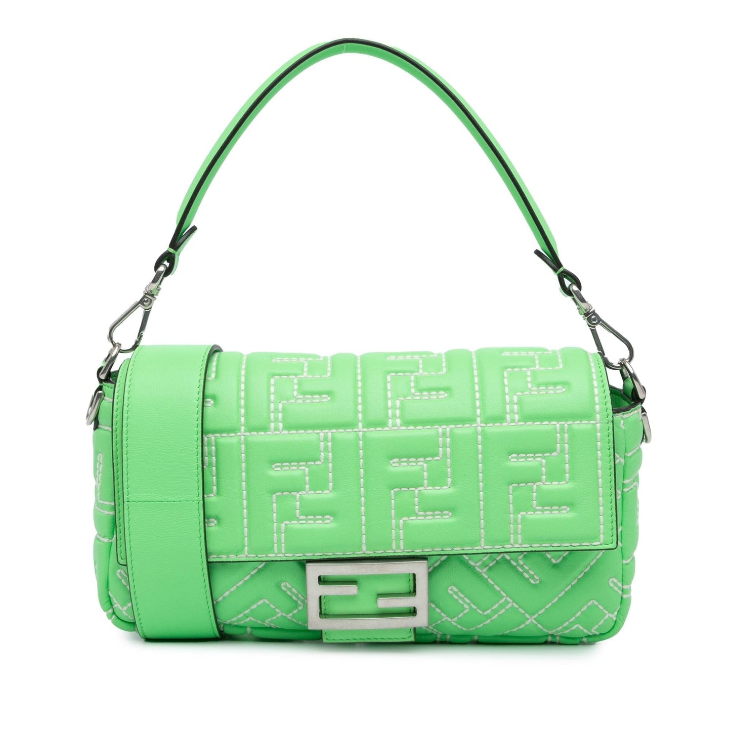 Fendi Zucca Stitched Baguette Satchel Leather Embossed Satchel Bag