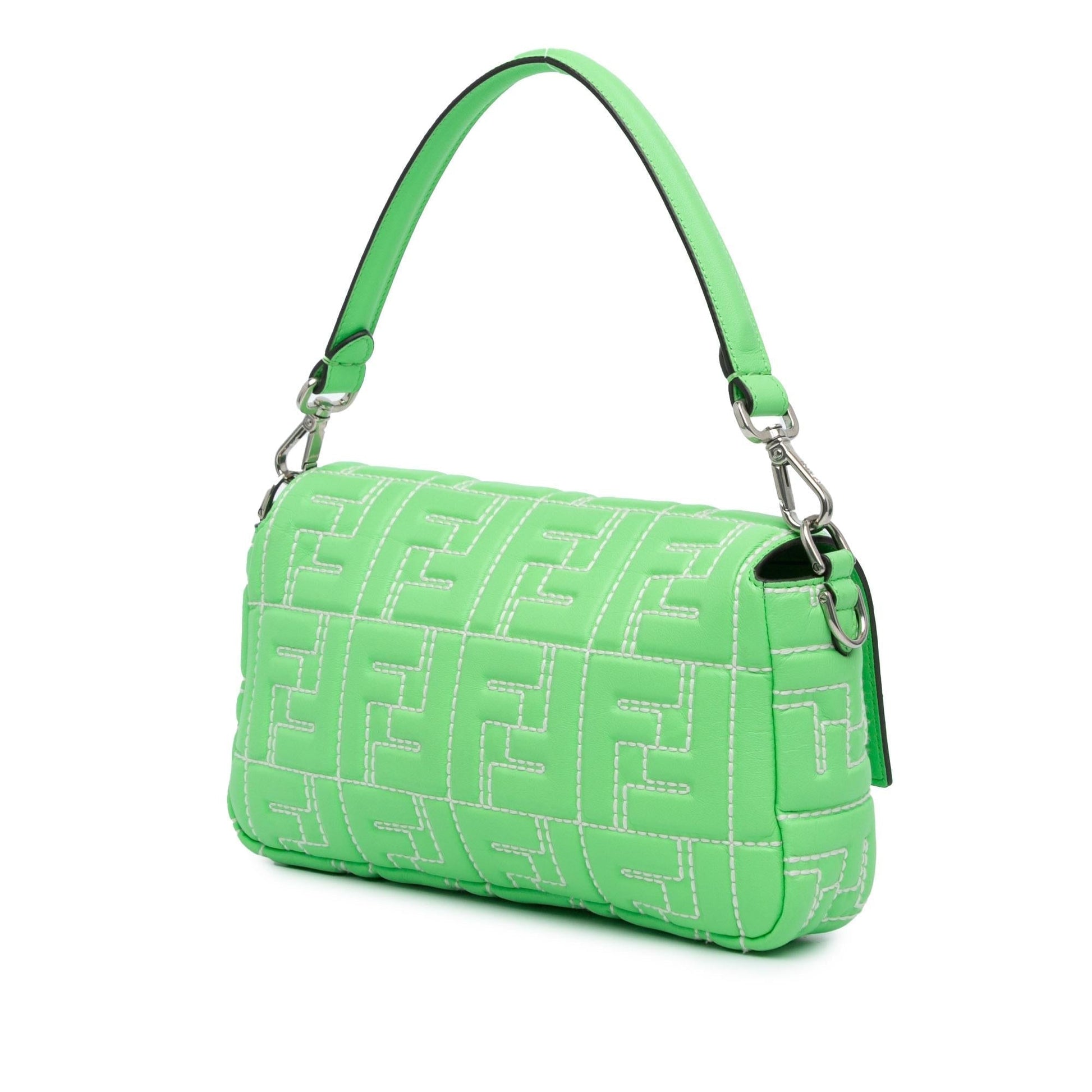 Fendi Zucca Stitched Baguette Satchel Leather Embossed Satchel Bag