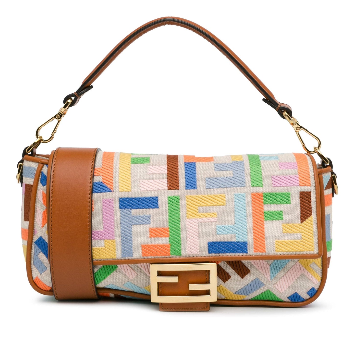 Fendi Zucca Baguette Satchel Shg Iz39Pu Canvas Embroidered Satchel Bag