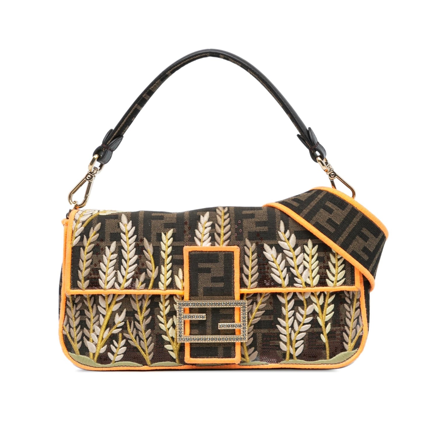 Fendi Zucca Baguette Satchel Canvas Embroidered Satchel Bag Satchel Shg Exljwd