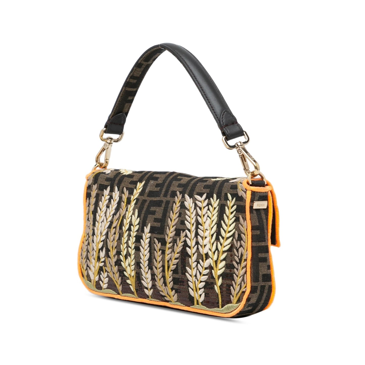Fendi Zucca Baguette Satchel Canvas Embroidered Satchel Bag Satchel Shg Exljwd