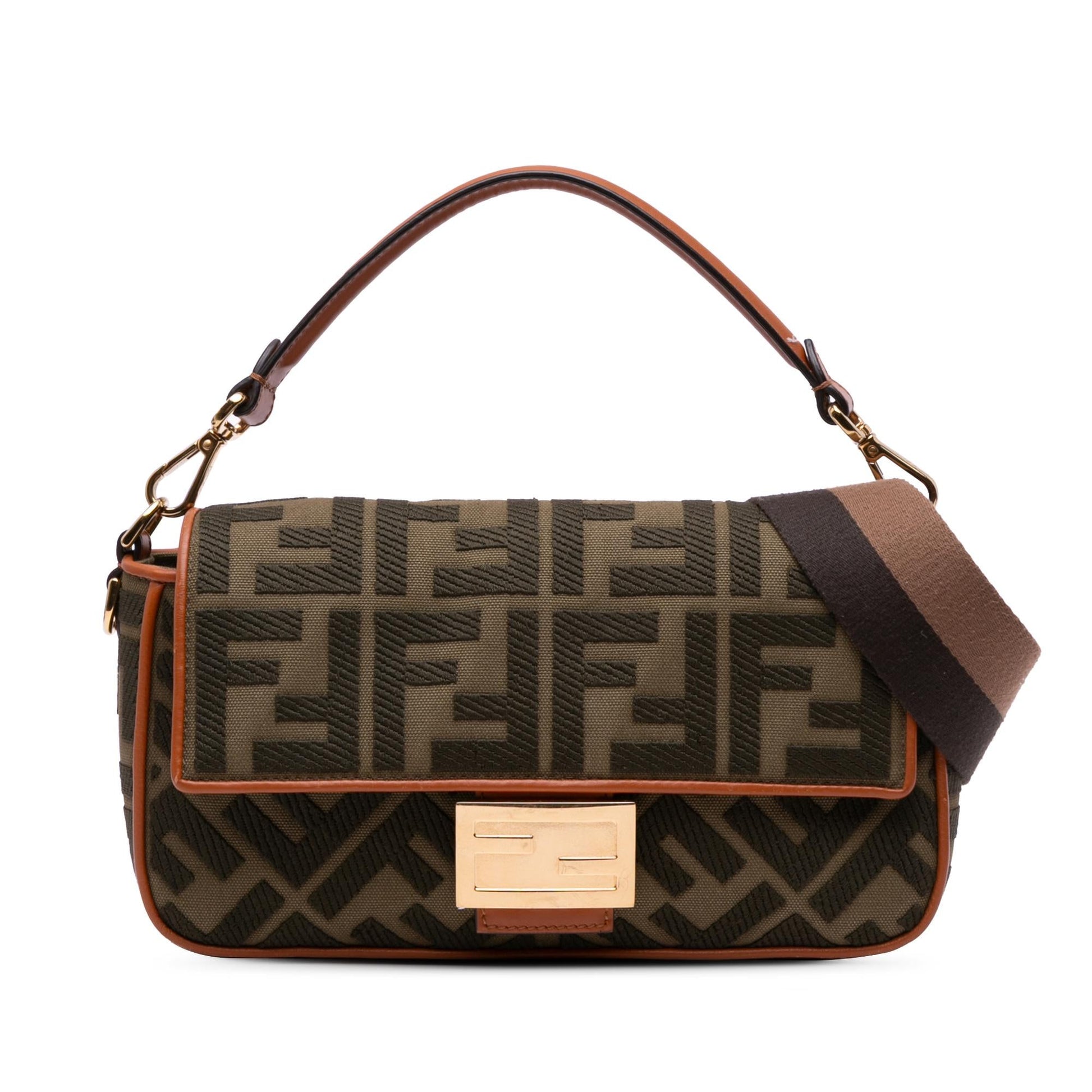 Fendi Zucca Baguette Satchel Canvas Embroidered Satchel Bag Baguette Satchel 13