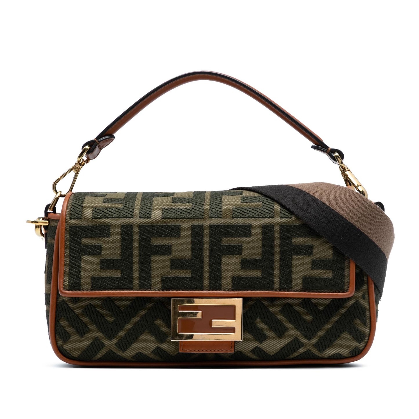 Fendi Zucca Baguette Satchel Canvas Embroidered Satchel Bag Baguette Satchel 24