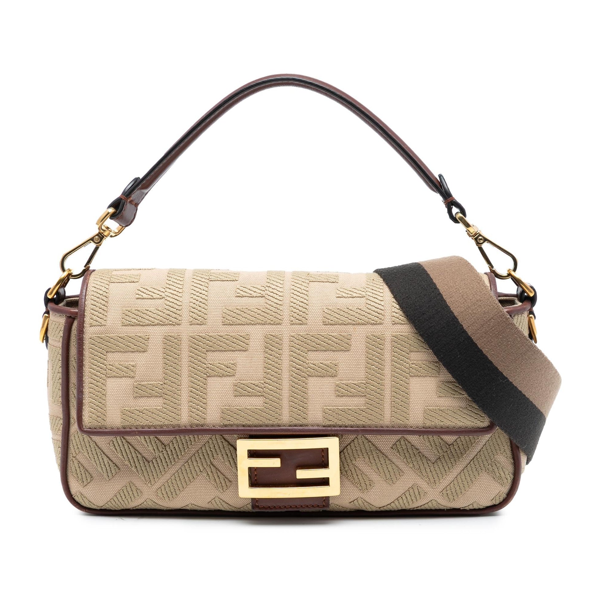 Fendi Zucca Baguette Satchel Canvas Embroidered Satchel Bag Baguette Satchel 25