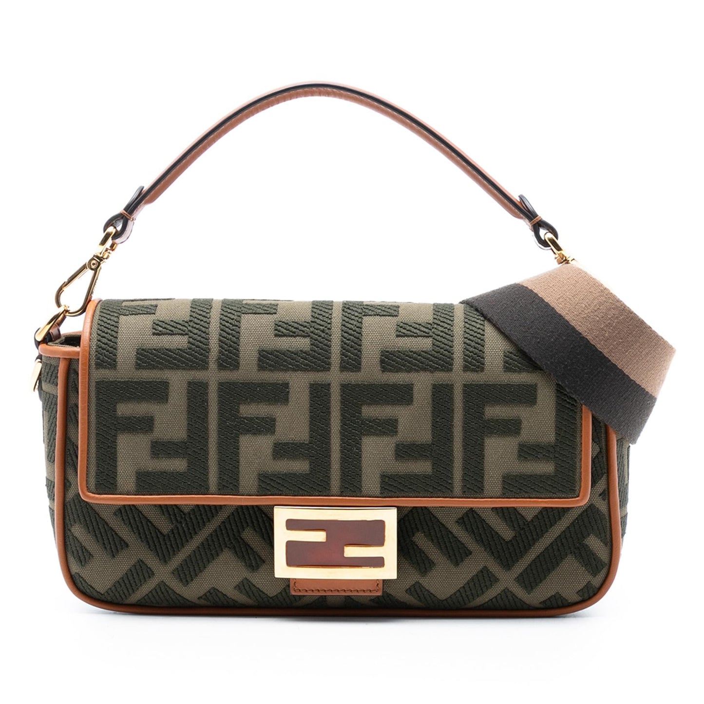 Fendi Zucca Baguette Satchel Canvas Embroidered Satchel Bag