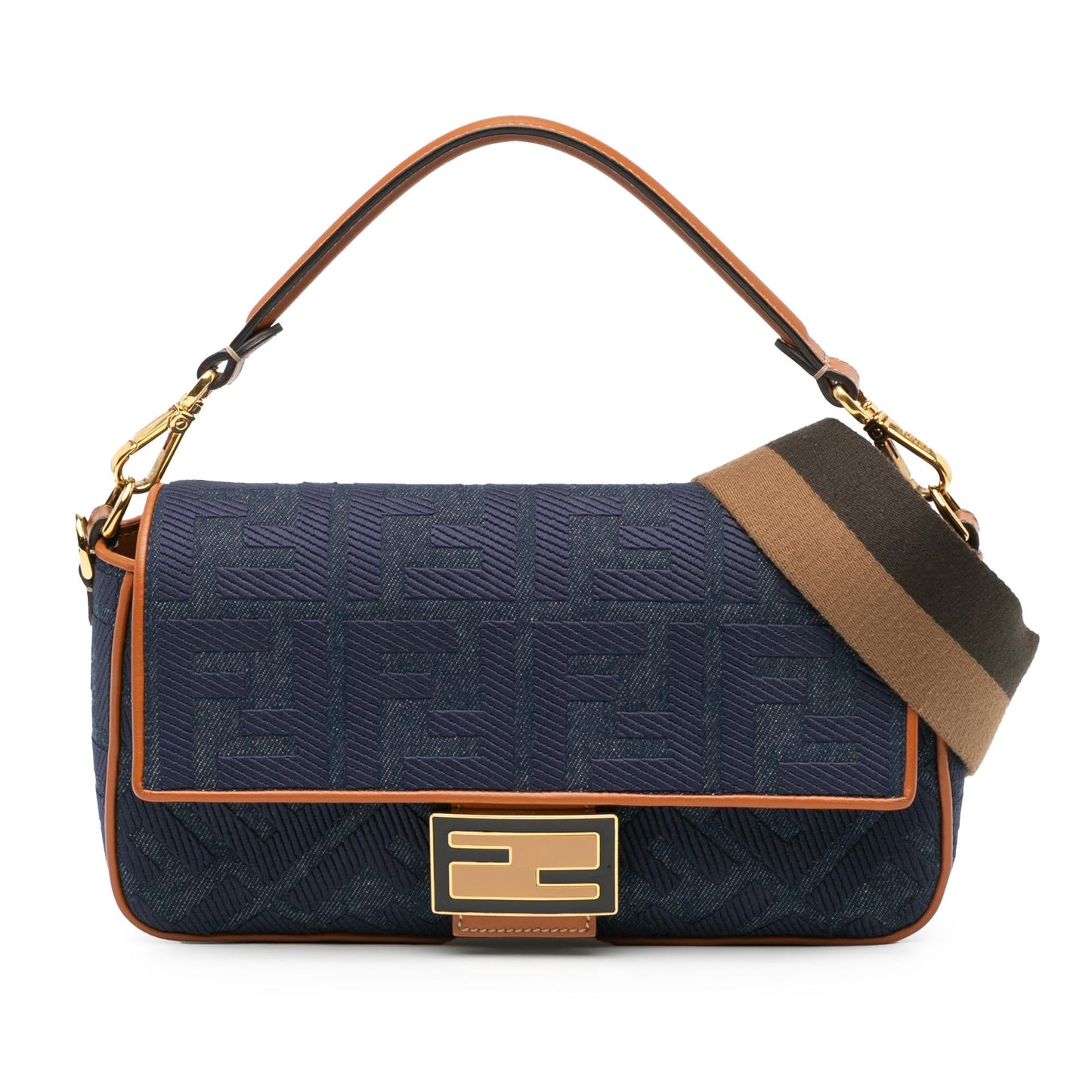 Fendi Zucca Baguette Satchel Denim Embroidered Satchel Bag Satchel Shg L15Wqp