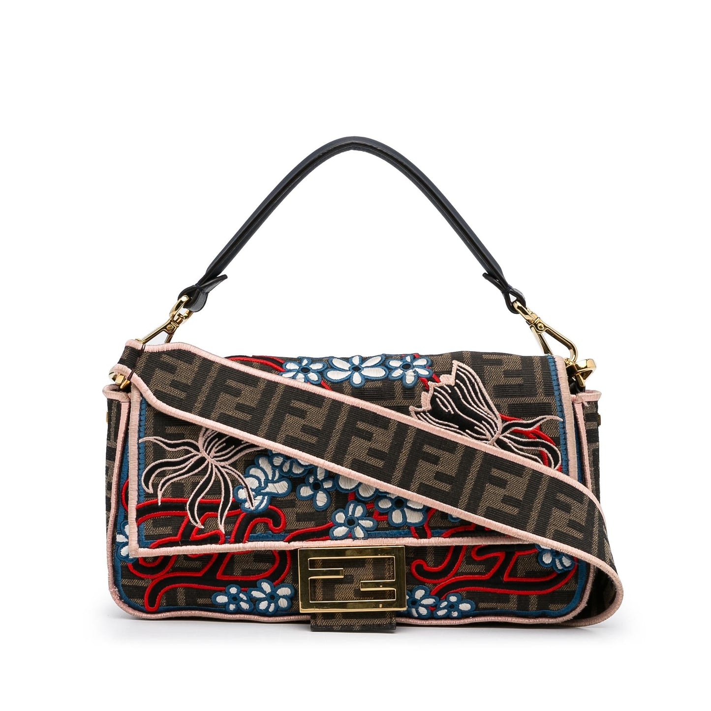 Fendi Zucca Karligraphy Baguette Shg Tbddoj Satchel Bag Embroidered