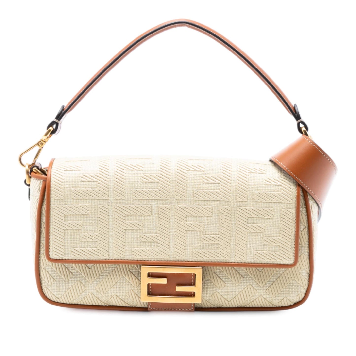 Fendi Zucca Baguette Satchel Raffia Embroidered Satchel Bag