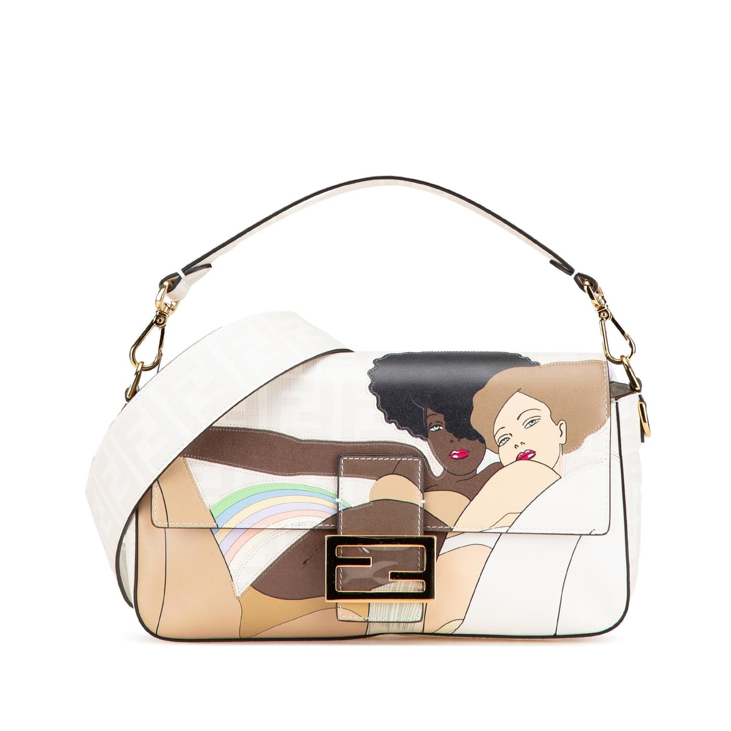 Fendi Zucca Graphic Print Coated Bikini Girls Baguette Satchel Canvas Satchel Bag