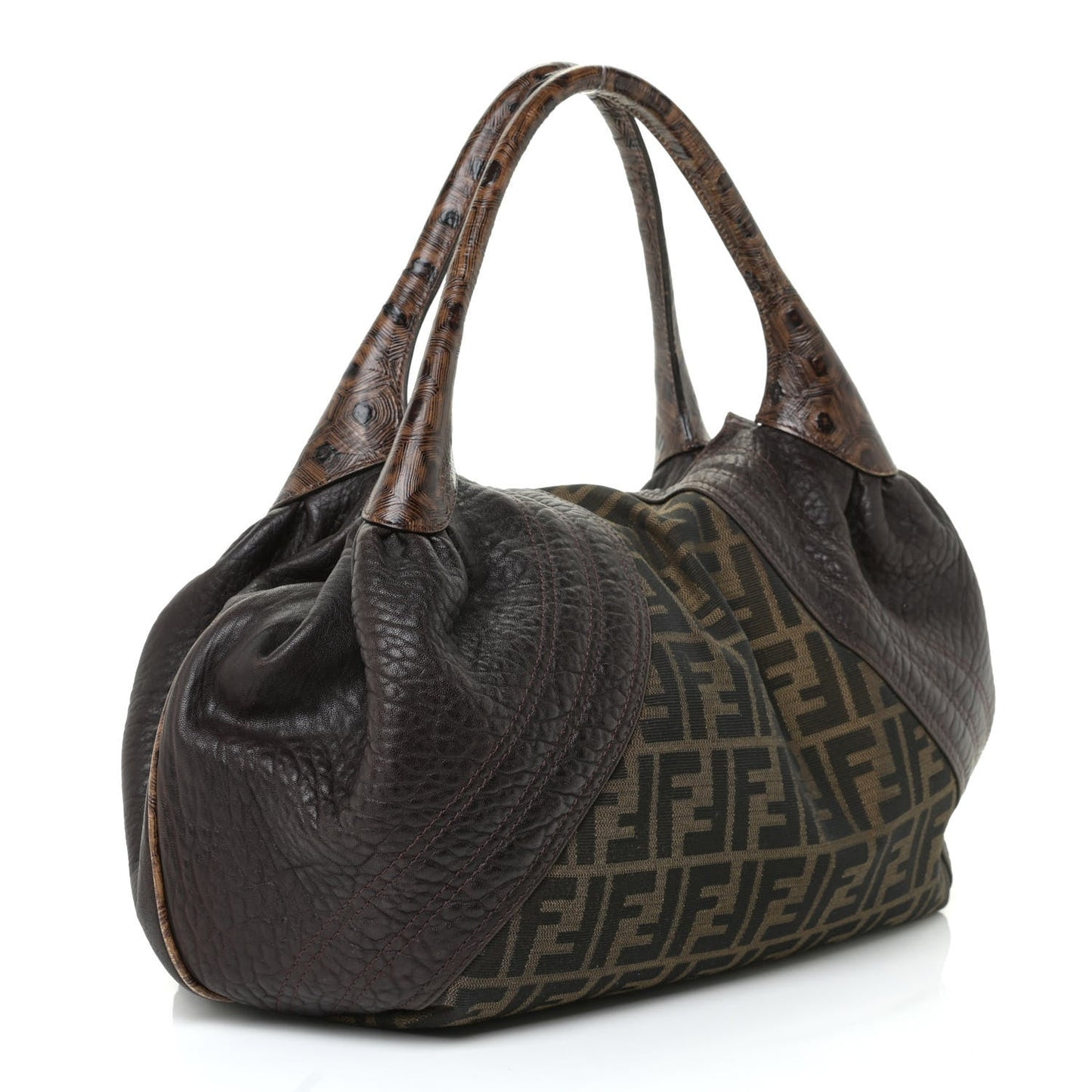 Fendi Zucca Nappa Tortoise Spy Tobacco Bag Travel Bag