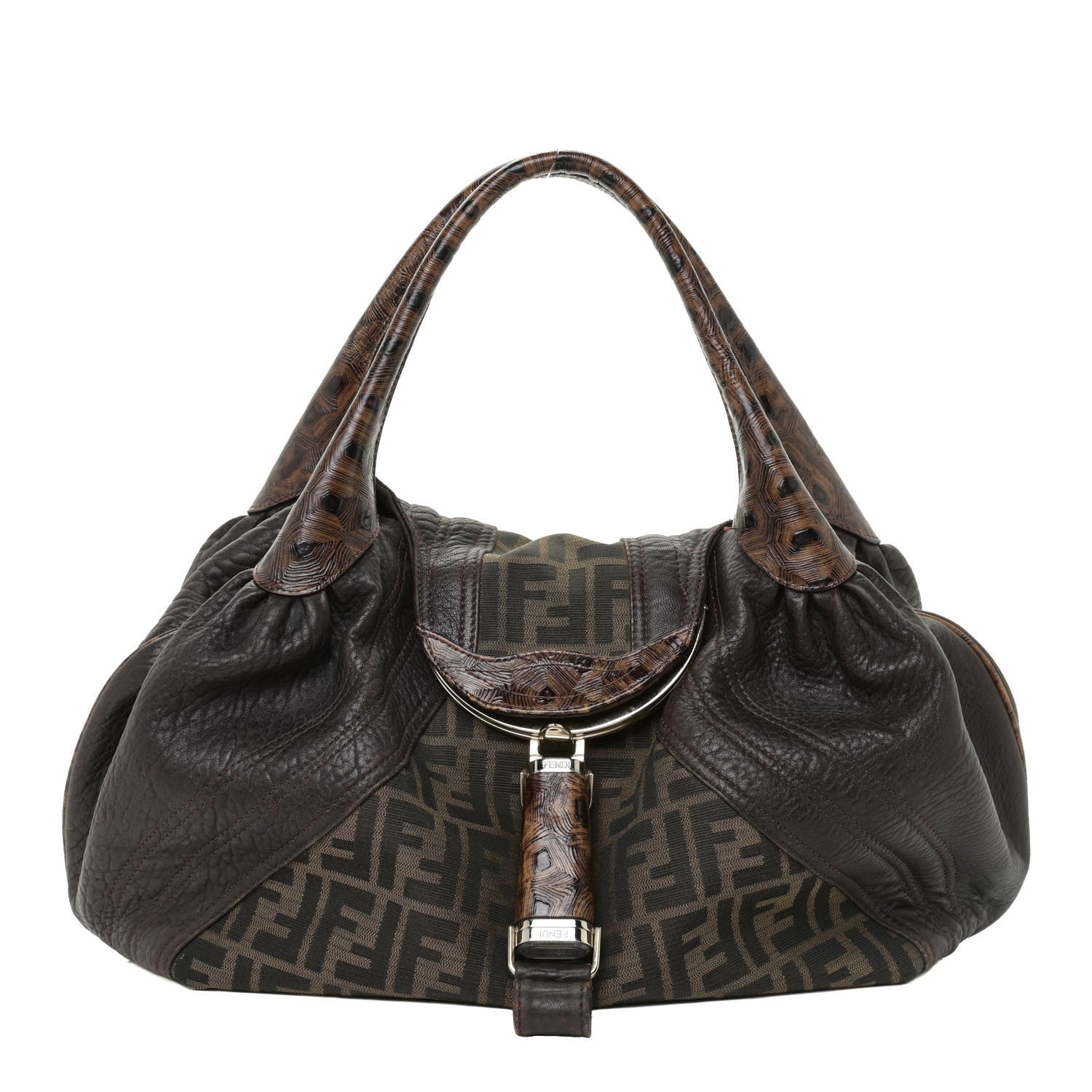 Fendi Zucca Nappa Tortoise Spy Tobacco Bag Travel Bag