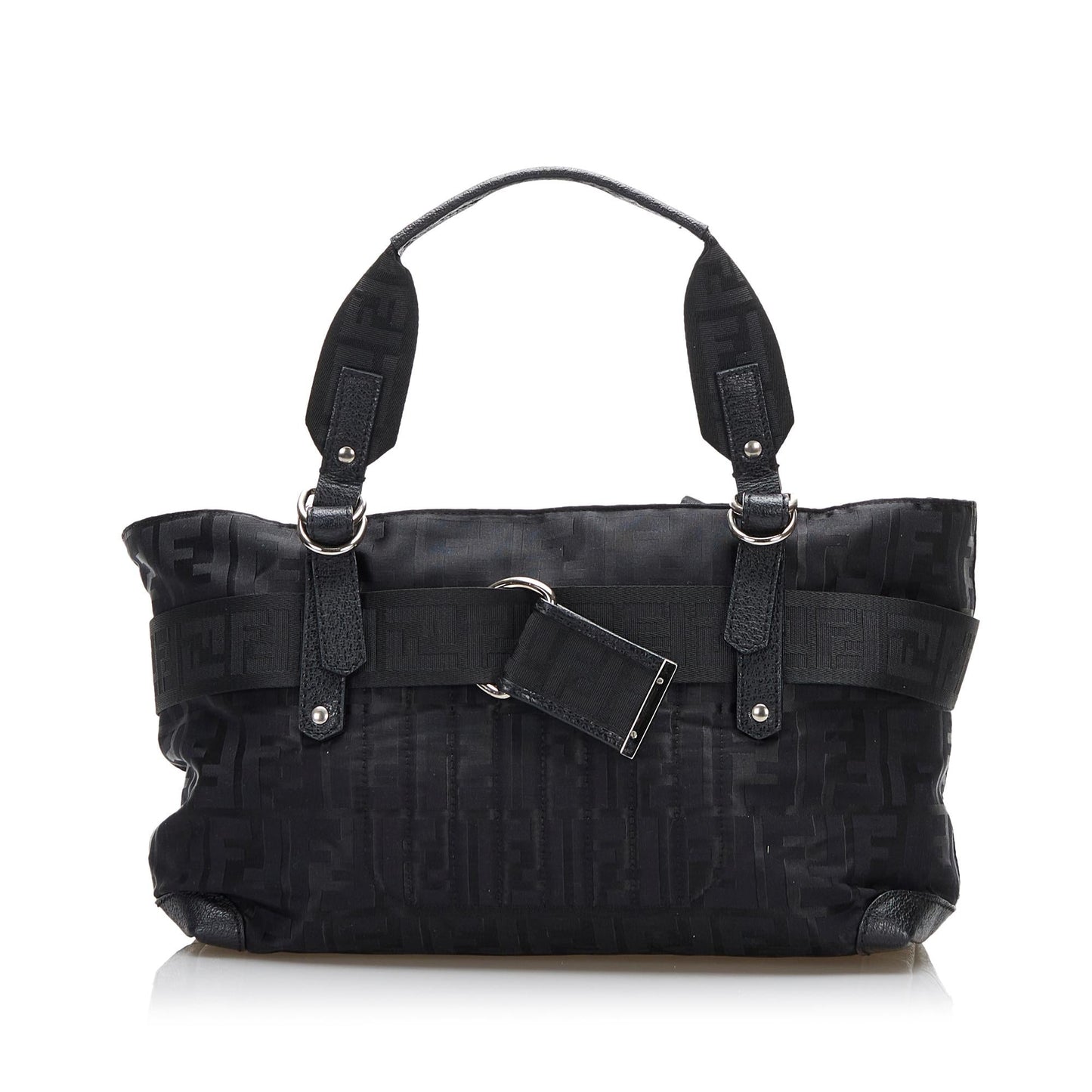 Fendi Zucca Code Handbag Shg Y6Neon Nylon Zip Satchel Bag