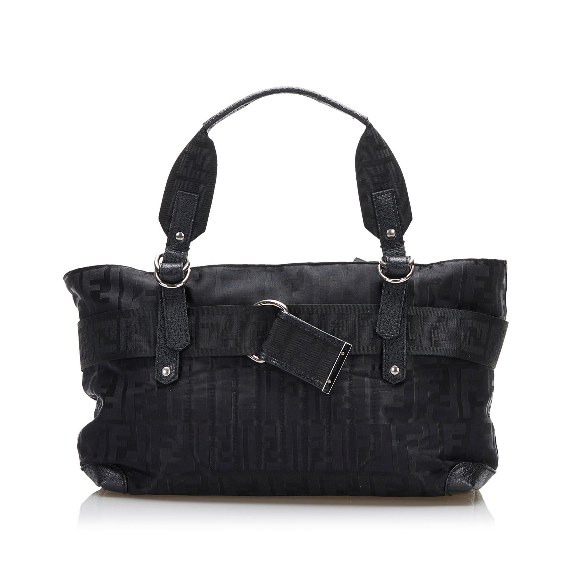 Fendi Zucca Code Handbag Shg Y6Neon Nylon Zip Satchel Bag