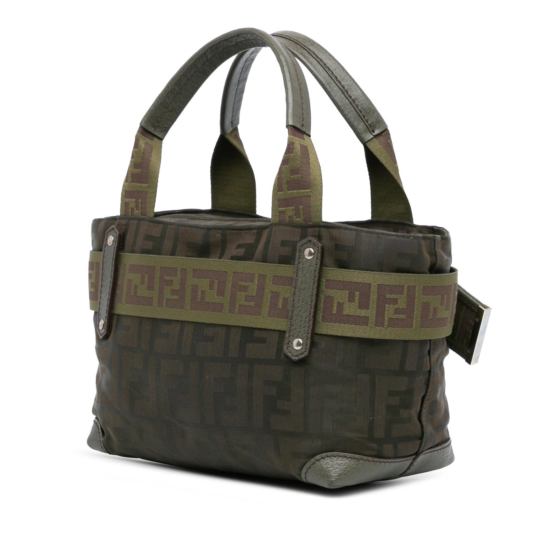 Fendi Zucca Code Handbag Nylon Zip Satchel Bag Code Handbag 1