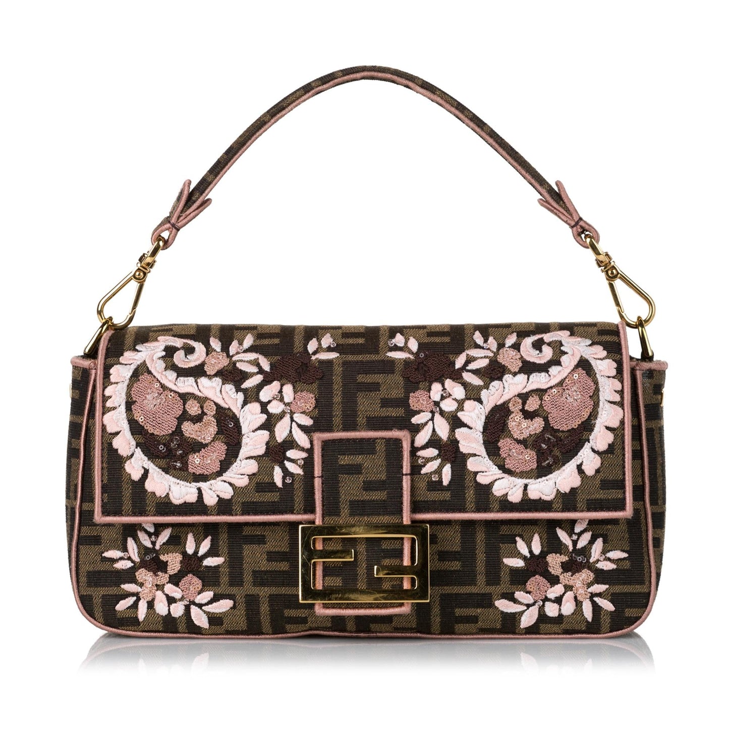 Fendi Zucca Paisley Embroidery Baguette Shg Handbag Shoulder Bag