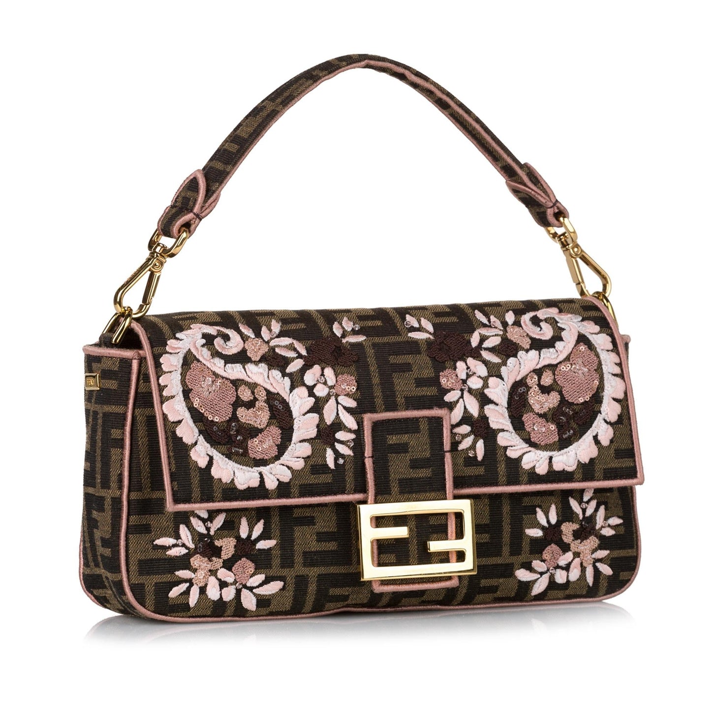 Fendi Zucca Paisley Embroidery Baguette Shg Handbag Shoulder Bag