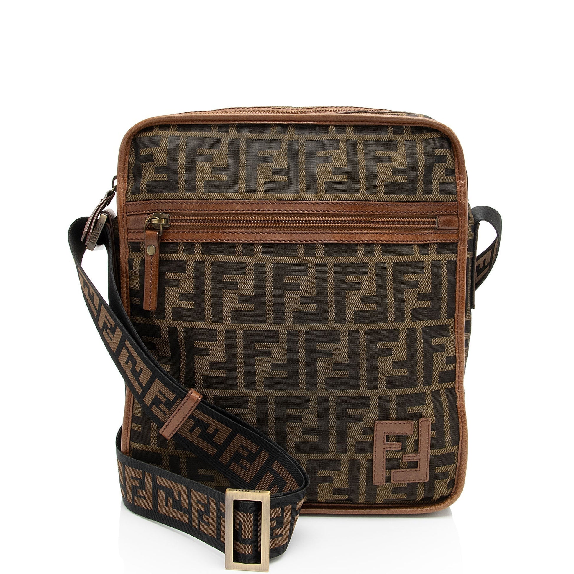 Fendi Zucca Messenger Shf Atydub Canvas Zip Shoulder Bag