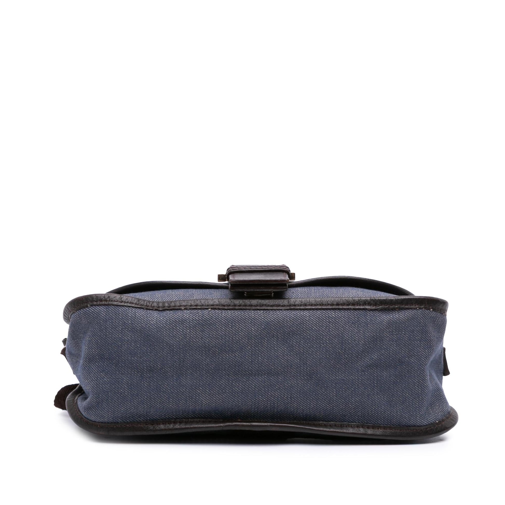 Fendi Zucca Trimmed Buckle Bag Denim Flap Crossbody Bag