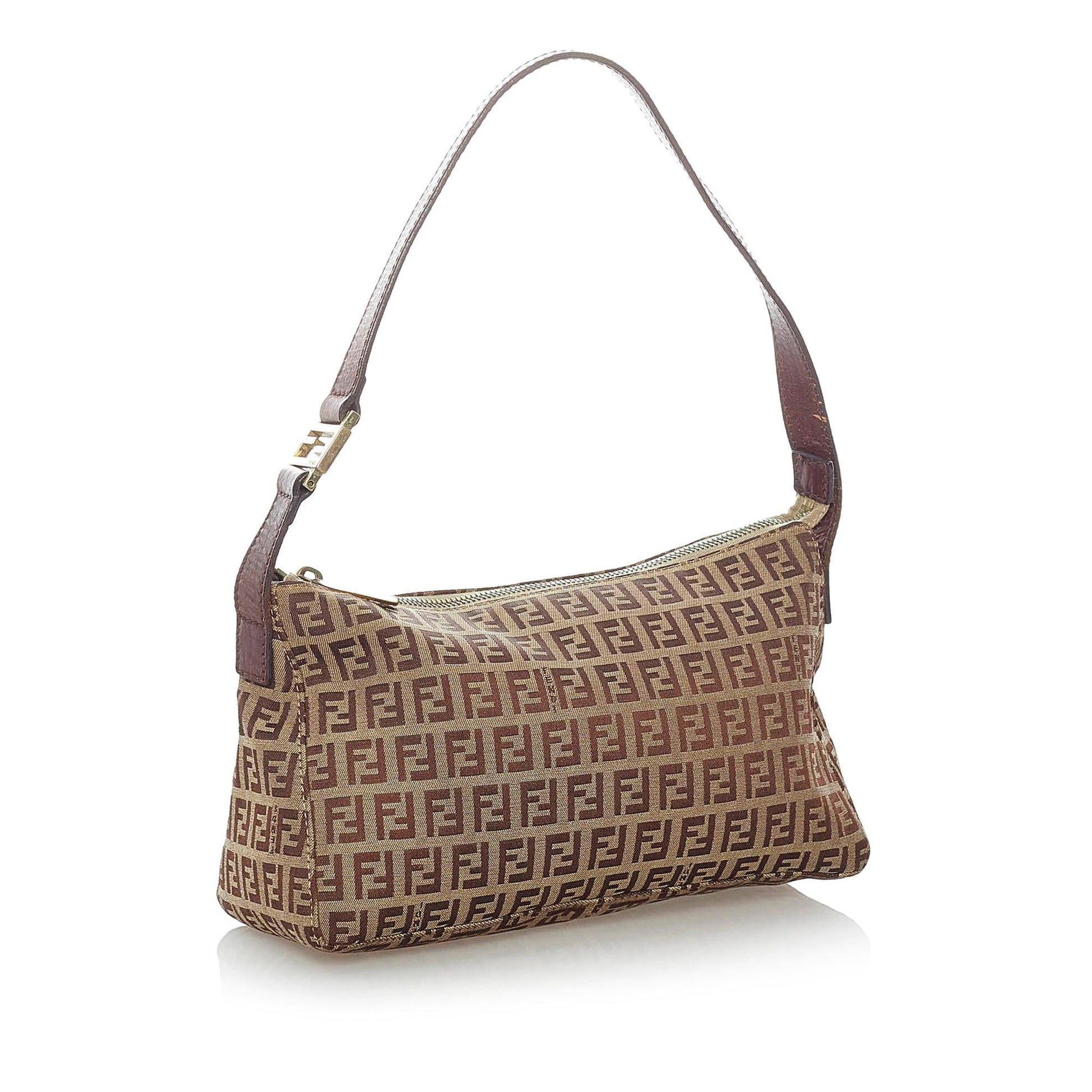 Fendi Zucchino Baguette Shg Handbag Canvas Shoulder Bag Baguette Shg 32056