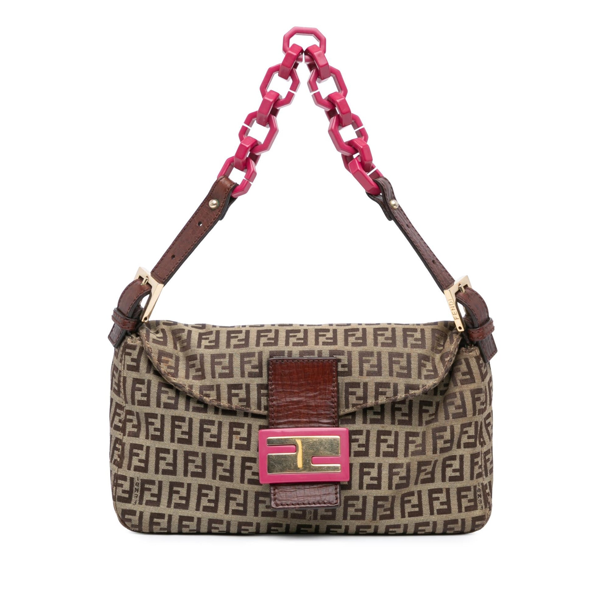 Fendi Zucchino Double Shoulder Bag Canvas Chain Flap Chain Shoulder Bag